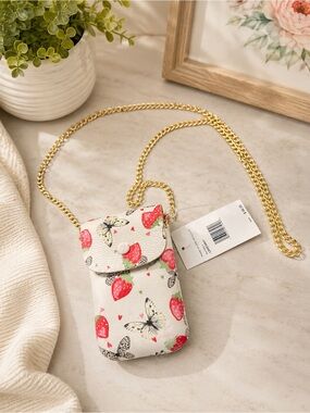 Betsy Johnson Strawberry & Butterfly Crossbody Phone Pouch